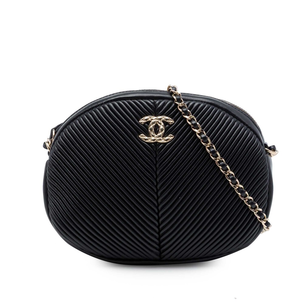 Pre-Loved Chanel Chevron Lambskin Pleated Oval Camera Bag